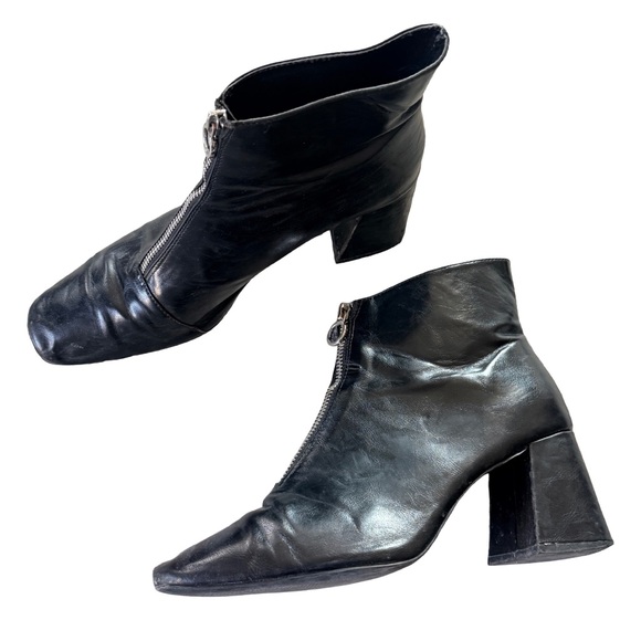 Zara Black Leather Zip Ankle Boots Block Heel – EU 40 – US 9 - Picture 7 of 10